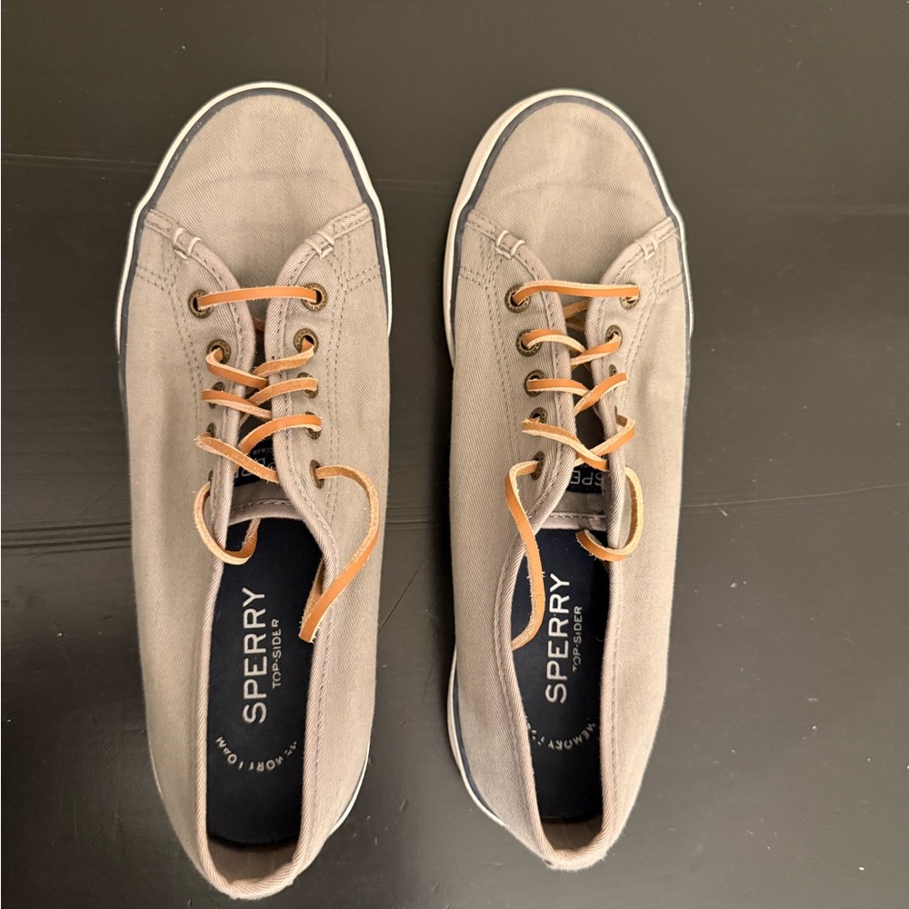 Sperry Women's Gray Sneakers with Tan Laces